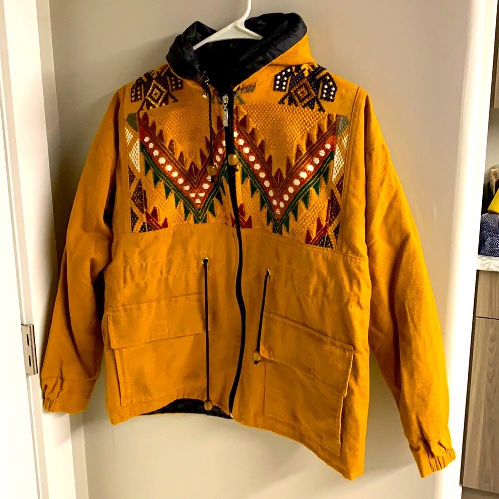 Mustard jacket with beautiful embroidered detail.